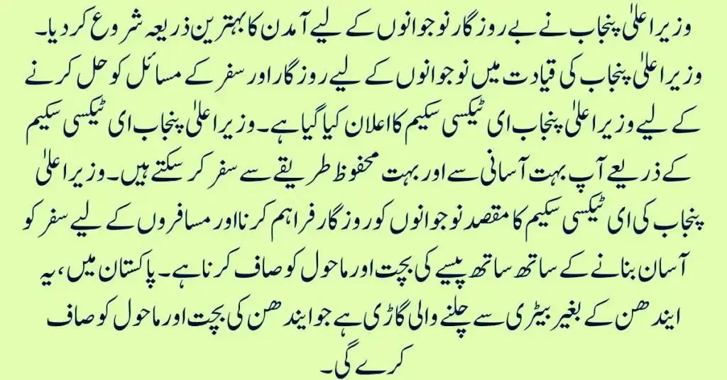 CM Punjab E Taxi Scheme 2025 Key Features