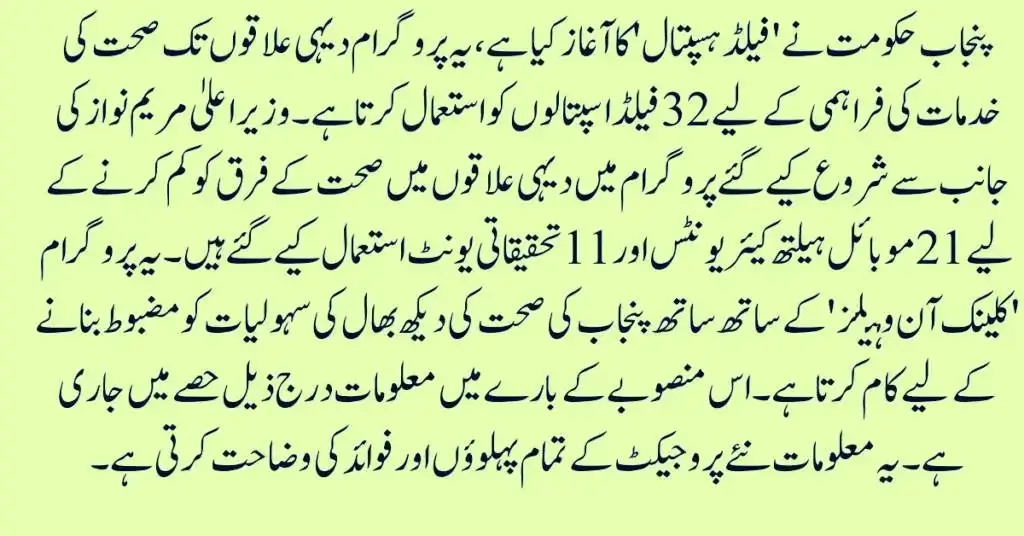 CM Punjab Field Hospital Program 2025 Benefits