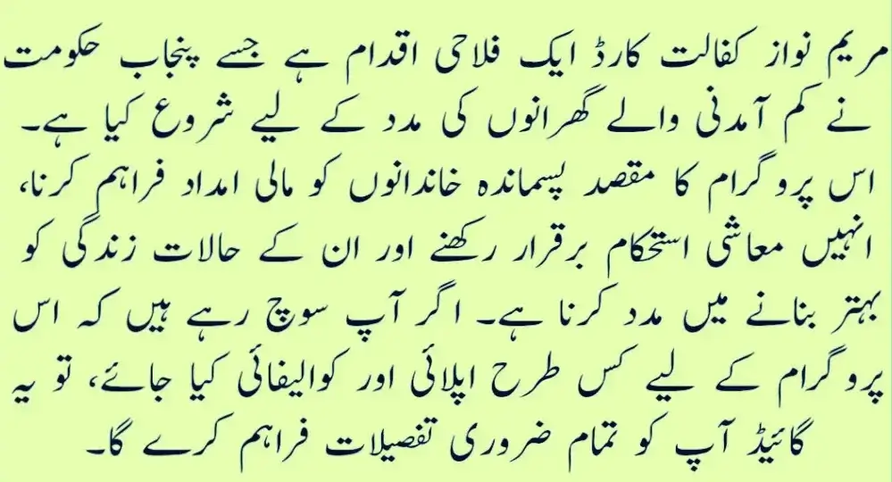 Maryam Nawaz Kafalat Program 2025 Key Features