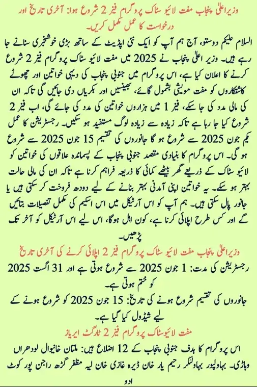 CM Punjab Livestock Scheme 2025 Phase 2 Key Objectives